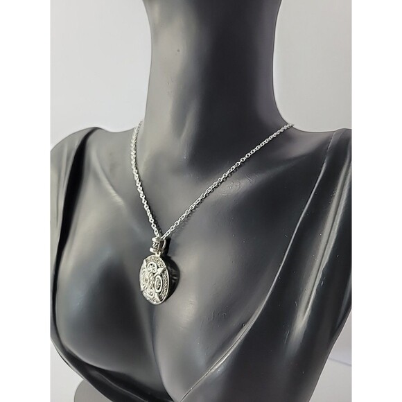 Vintage Necklace Chain Pendant Round Arrows Crystal Shield Jewelry Costume - Picture 5 of 10